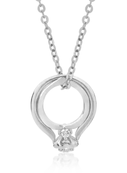 Lant cu pandantiv inel din aur alb de 18K cu diamante de 0.06ct