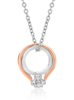 Lant cu pandantiv inel din aur alb-roz de 18K cu diamante de 0.059ct