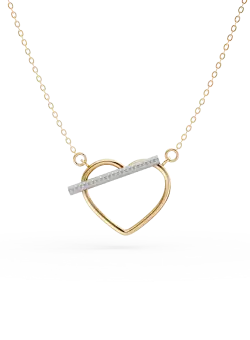 Lant cu pandantiv inima din aur galben si detaliu din aur alb