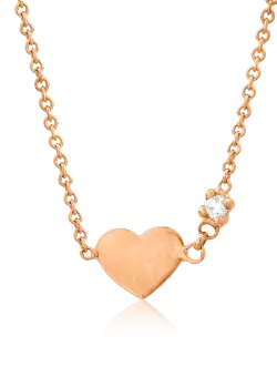 Lant cu pandantiv inima pentru copii din aur roz cu diamant de 0.02ct