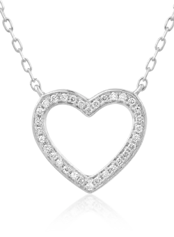 Lant cu pandantiv inimioara din aur alb de 18K cu diamante de 0.075ct