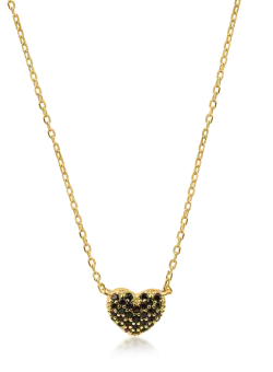 Lant cu pandantiv inimioara din aur galben cu zirconii negre