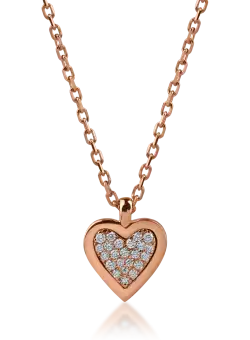 Lant cu pandantiv inimioara din aur roz cu diamante de 0.13ct