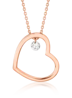 Lant cu pandantiv inimioara din aur roz de 18K cu diamant de 0.15ct