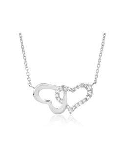 Lant cu pandantiv inimioare din aur alb de 18K cu diamante de 0.053ct