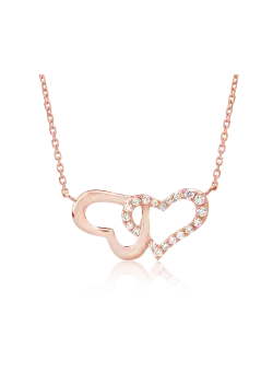 Lant cu pandantiv inimioare din aur roz de 18K cu diamante de 0.052ct