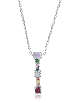 Lant cu pandantiv initiala din aur alb cu pietre pretioase si semipretioase de 0.6ct