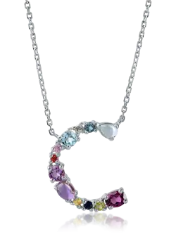 Lant cu pandantiv initiala din aur alb cu pietre pretioase si semipretioase de 0.9ct