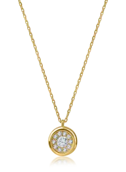 Lant cu pandantiv minimalist din aur galben cu zirconii