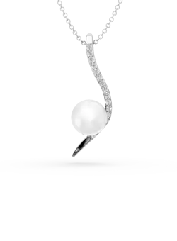 Lant cu pandantiv minimalist si perla sintetica din aur alb