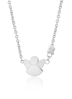 Lant cu pandantiv pentru copii cu ingeras din aur alb de 18K cu diamant de 0.02ct