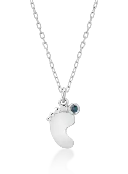 Lant cu pandantiv piciorus pentru copii din aur alb de 14K cu diamant albastru de 0.01ct