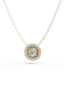 Lant cu pandantiv rotund din aur galben cu zirconii