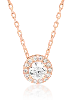 Lant cu pandantiv rotund din aur roz cu zirconii