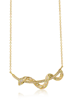 Lant cu pandantiv sarpe din aur galben cu diamante incolore si negre de 0.5ct