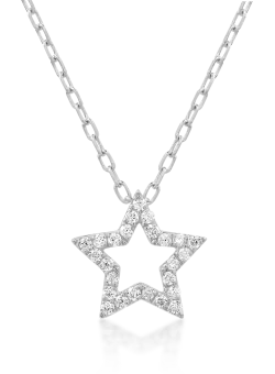 Lant cu pandantiv stea din aur alb cu diamante de 0.07ct