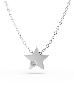 Lant cu pandantiv stea din aur alb si diamant de 0.005ct