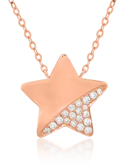 Lant cu pandantiv steluta din aur roz de 18K cu lapis lazuli de 1.014ct si diamante de 0.079ct