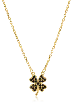 Lant cu pandantiv trifoi din aur galben cu zirconii negre