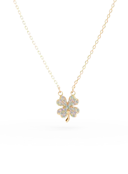 Lant cu pandantiv trifoi din aur galben cu zirconii