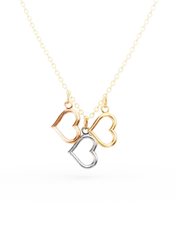 Lant cu pandantive inimi din aur alb-roz-galben