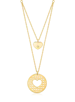 Lant cu pandantive inimioare din aur galben de 14K