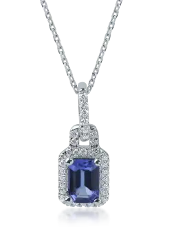 Lant din aur alb cu pandantiv tanzanit de 0.9ct si diamante de 0.1ct
