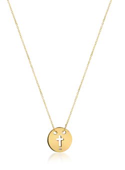 Lant din aur galben cu pandantiv banut cu cruce cu un diamant de 0.005ct