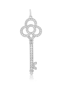 Pandantiv cheie din aur alb de 18K cu diamante de 0.85ct