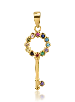 Pandantiv cheita din aur galben cu zirconia multicolore