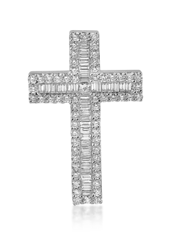 Pandantiv cruce din aur alb cu diamante de 1.2ct