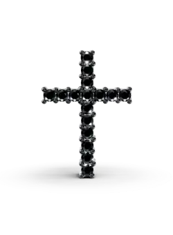 Pandantiv cruce din aur alb de 18K cu diamante negre de 0.14ct