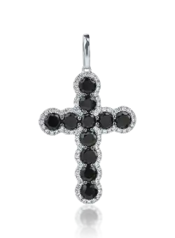 Pandantiv cruce din aur alb-negru cu diamante negre si incolore de 2ct