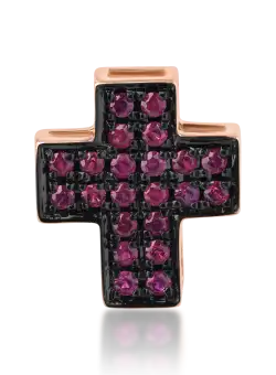 Pandantiv cruce din aur roz cu rubine de 0.15ct