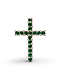Pandantiv cruce din aur roz cu smaralde de 0.15ct