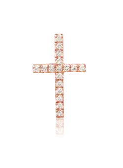 Pandantiv cruce din aur roz de 18K cu diamante de 0.066ct