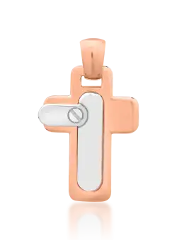 Pandantiv cruce pentru barbati din aur alb-roz de 14K