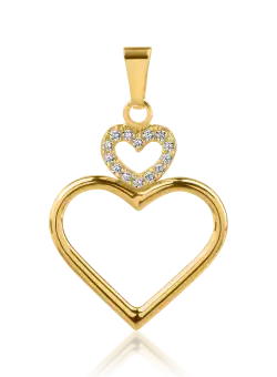 Pandantiv cu inimioare din aur galben cu zirconii