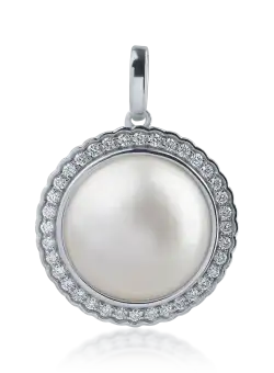 Pandantiv din aur alb cu perla de cultura de 4.136ct si diamante de 0.182ct