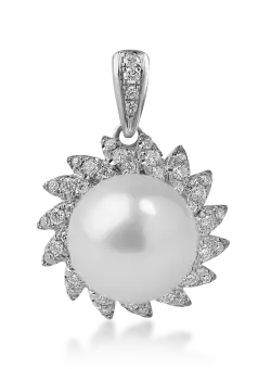 Pandantiv din aur alb cu perla de cultura de 6.1ct si diamante de 0.2ct