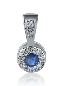 Pandantiv din aur alb cu safir de 0.09ct si diamante de 0.06ct