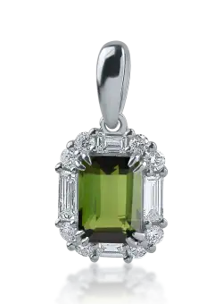 Pandantiv din aur alb cu turmalina verde de 1.03ct si diamante de 0.35ct