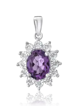 Pandantiv din aur alb de 14K cu ametist de 1.07ct si diamante de 0.03ct