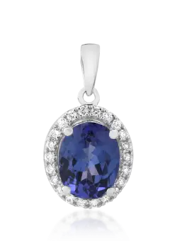 Pandantiv din aur alb de 18K cu tanzanit de 1.88ct si diamante de 0.15ct