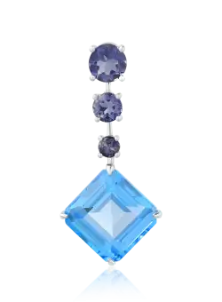 Pandantiv din aur alb de 18K cu topaz albastru de 5.7ct si iolite de 1ct