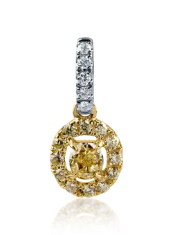 Pandantiv din aur alb-galben cu diamant fancy galben de 0.148ct si diamante de 0.108ct