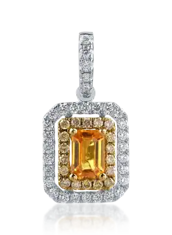 Pandantiv din aur alb-galben cu safir galben de 0.63ct si diamante de 0.46ct