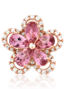 Pandantiv floare din aur roz de 18K cu turmaline roz de 1ct