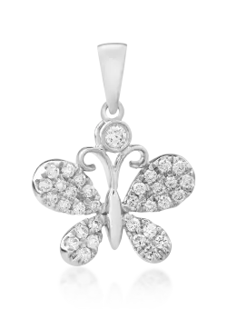Pandantiv fluture din aur alb de 14K cu diamante de 0.18ct