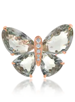 Pandantiv fluture din aur roz cu pietre pretioase si semipretioase de 11.67ct